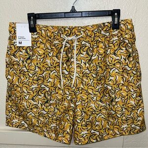Stylish Yellow Patterned Men's Swim Shorts